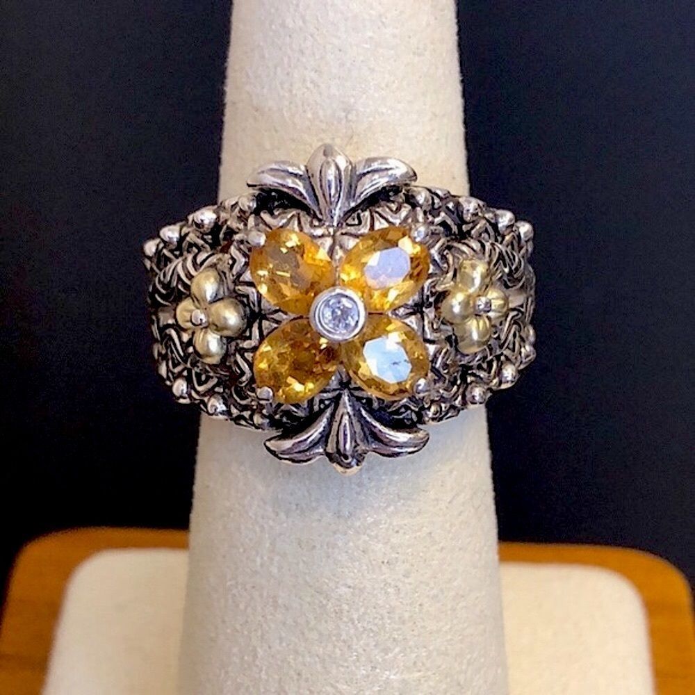 Barbara Bixby Yellow Citrine, 18k Gold, Sterling Silver Cocktail Ring Sz 7 Nwot